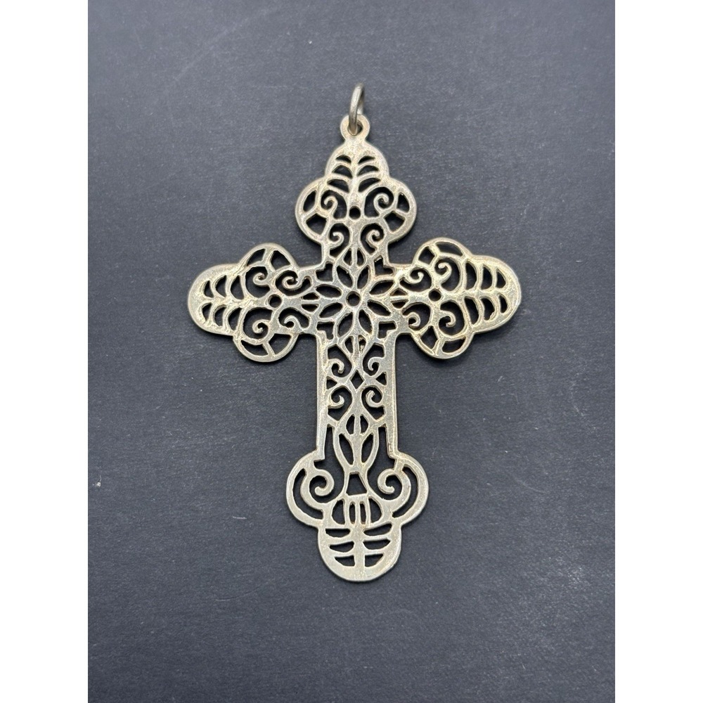 Vintage 2.5" Sterling Silver Scroll Cross Pendant 7.3 Grams G7